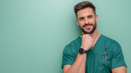 spanish male (32 years old) dentist holding dental tools