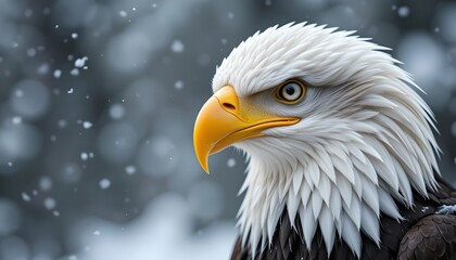 Obraz premium Majestic Bald Eagle Portrait in Winter Snow
