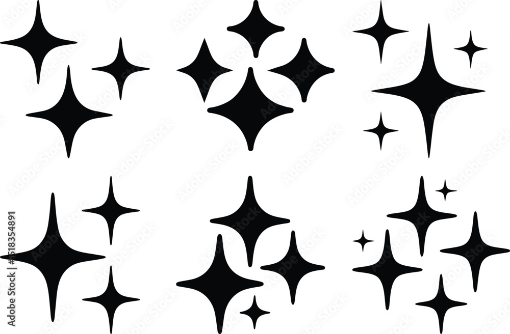 Poster silhouette of star burst sparkle design elements in various patterns and sizes