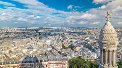 Panorama of Paris aerial timelapse, France. Top view from Montmartre viewpoint.