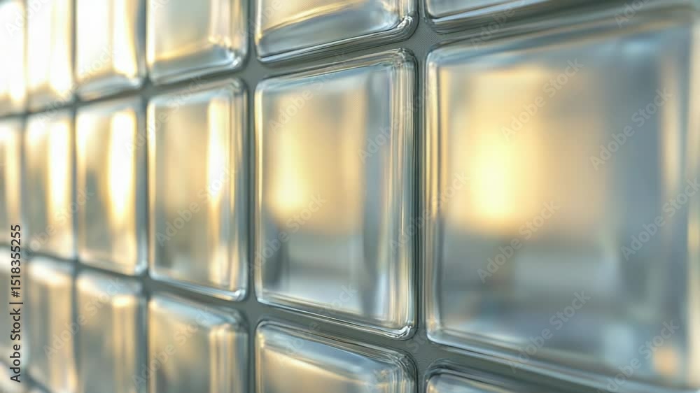 Poster a detailed view of a glass block wall, often used in interior design for partitions or decorative fe