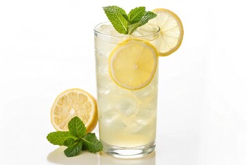 Fototapeta premium Cocktail with lemon and mint on a white background, isolated