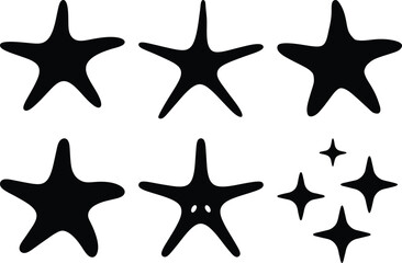 A Collection of Decorative Black Starfish and Star Silhouettes on White Background
