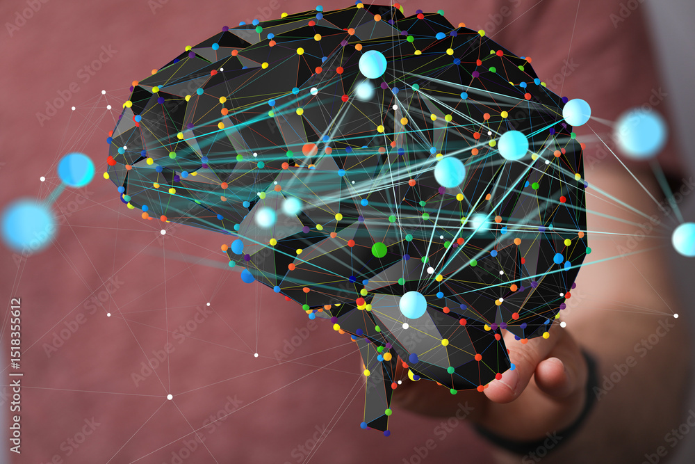 Poster abstract image of a brain's neural network, representing complex cognitive processes and connections