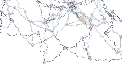 Stock photo of an abstract network map showing nodes and connections. Ideal for technology, communication, and global concepts.