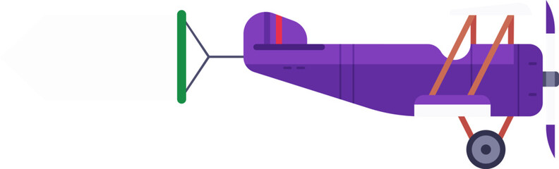 Purple vintage airplane flying and towing a green advertising banner, creating a striking image of classic aviation and promotional marketing © Tartila