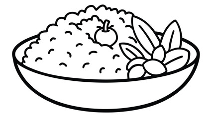 Brown Rice with Veggies line art vector illustration of an apple