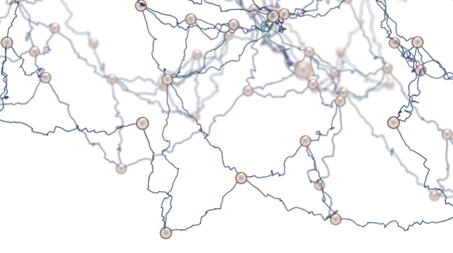 Stock photo of an abstract network map showing nodes and connections. Ideal for technology, communication, and global concepts.