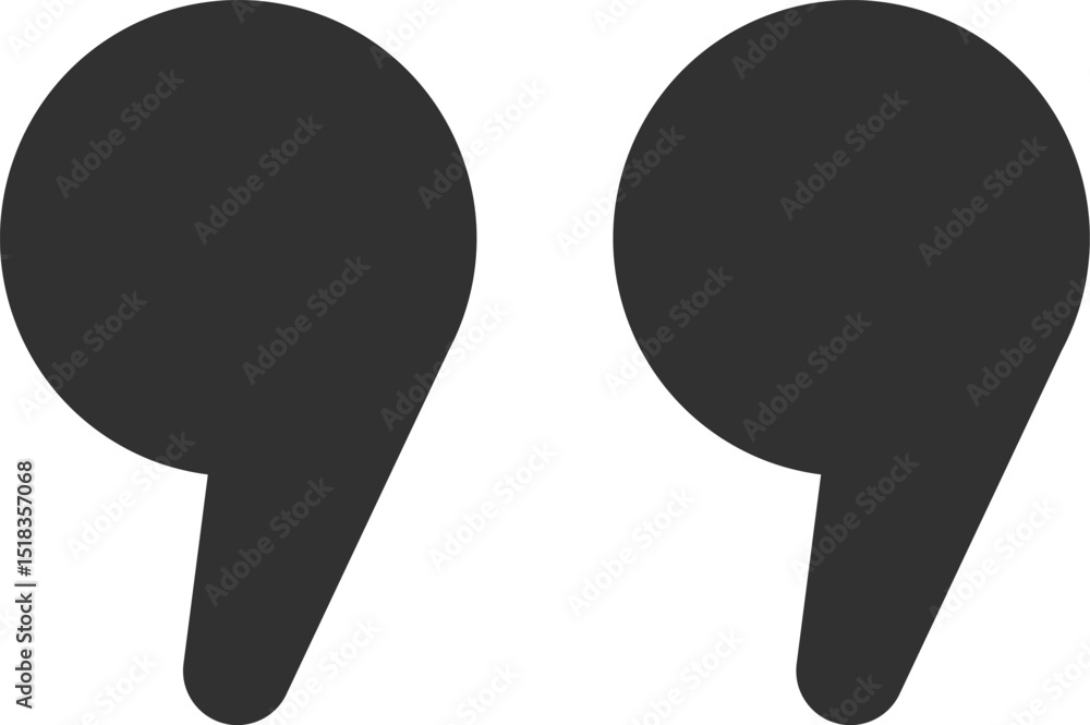Poster large, dark gray double quotes punctuation marks isolated on a clean white background, effectively r