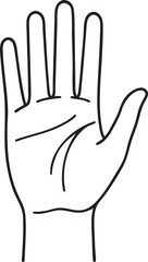 Simple Black Line Drawing of a Raised Hand hand with open fingers depicted simple