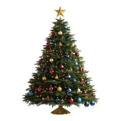Decorated christmas tree isolated on transparent background