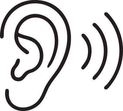 Simple Black Line Drawing of an Ear with Sound Waves graphic representation ear radiating