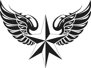 A striking illustration featuring a star with intricately designed wings. The design combines elements of elegance and strength, creating a powerful visual statement that embodies freedom .
