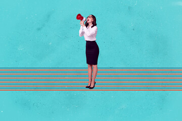 Image full poster art collage of happy businesswoman businessman receive development career aim...