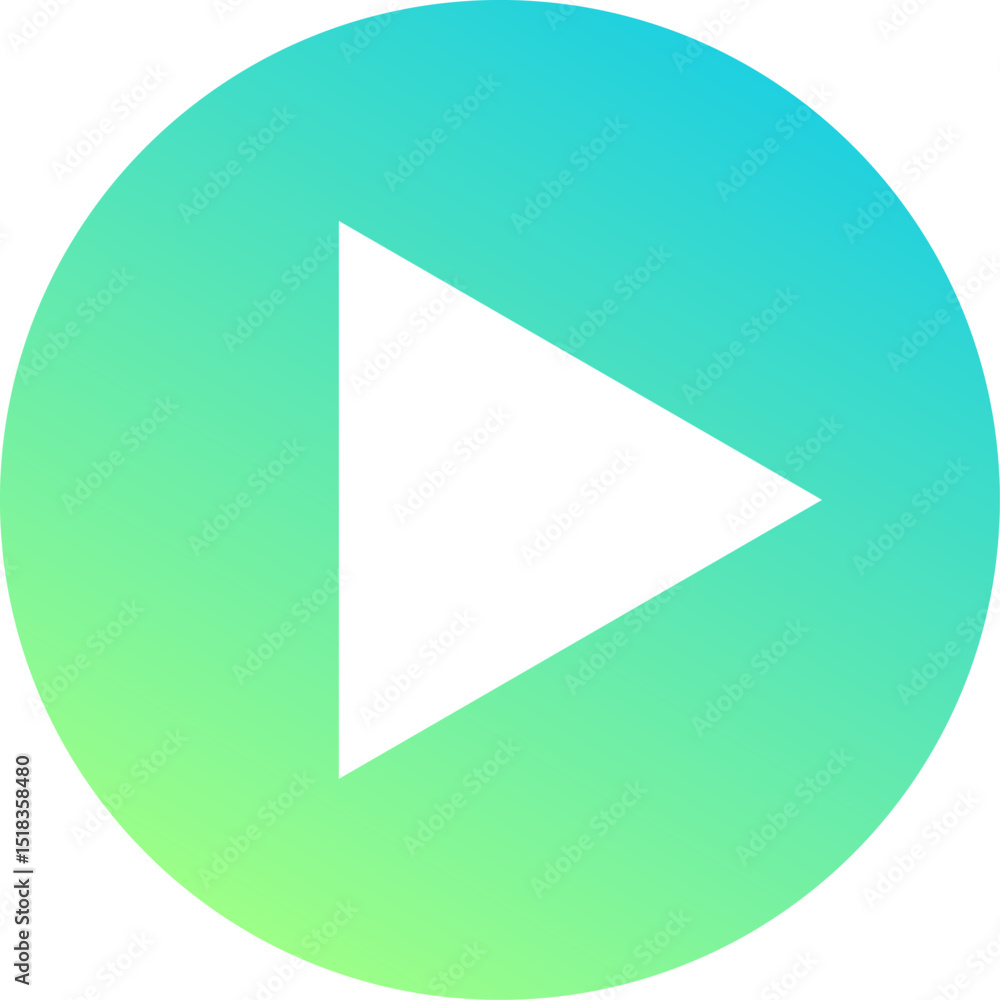 Poster white play symbol pointing right on a gradient green and blue circle background, representing concep
