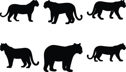 Several Black Panther Silhouettes Displayed in a Grid on a White Background