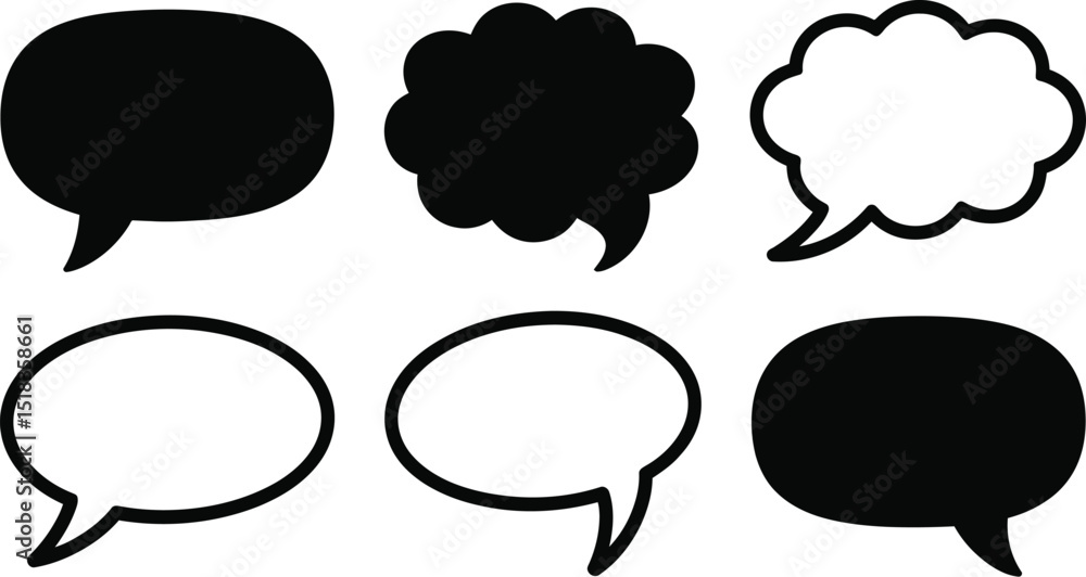 Poster a collection of six speech bubbles in various shapes and styles isolated on a white background desig