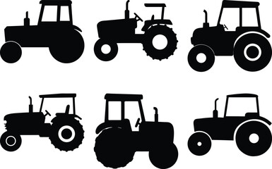 Collection of Black Tractor Silhouettes Set Against a White Background Design