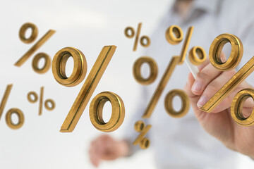 3D rendered image of golden percentage symbols. Ideal for finance, discounts, sales.