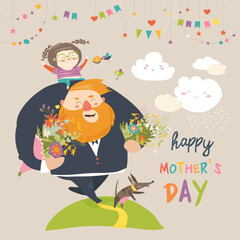 Fototapeta premium Hand-drawn cute cartoon animal poster templates, interesting children's flat vector illustrations, and cheerful festival backgrounds