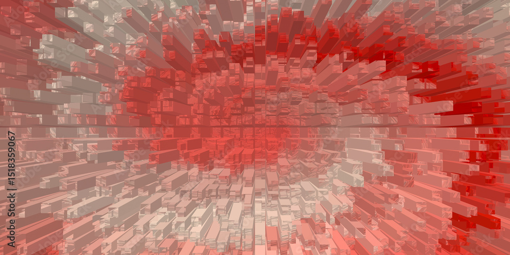 Poster abstract red and beige 3d block structure