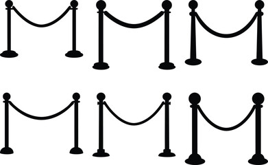 Black and White Illustration of Elegant Rope Barrier Stanchions for Crowd Control