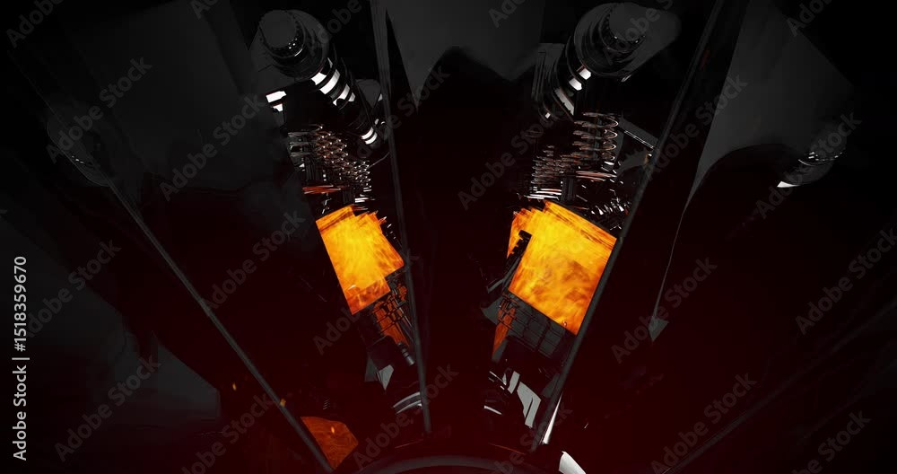 Poster car hood opening animation revealing a realistic v8 engine in motion. industry and technology relate