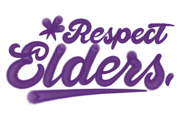 Graffiti tag "Respect Elders" in purple spray paint style on transparent background, raising awareness against elder abuse and promoting dignity, compassion, and respect for seniors worldwide.