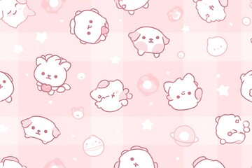 Cute pink cartoon characters pattern background
