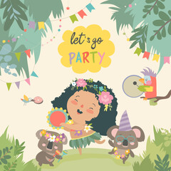 Hand-drawn cute cartoon animal poster templates, interesting children's flat vector illustrations, and cheerful festival backgrounds