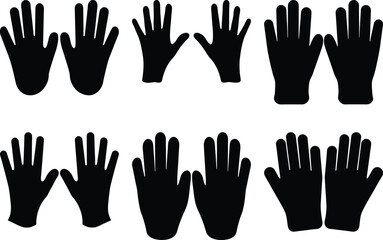 Black Hands Silhouettes in Different Styles, Sizes, and Arrangements on White Background