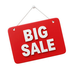 Red big sale sign hanging isolated on transparent background