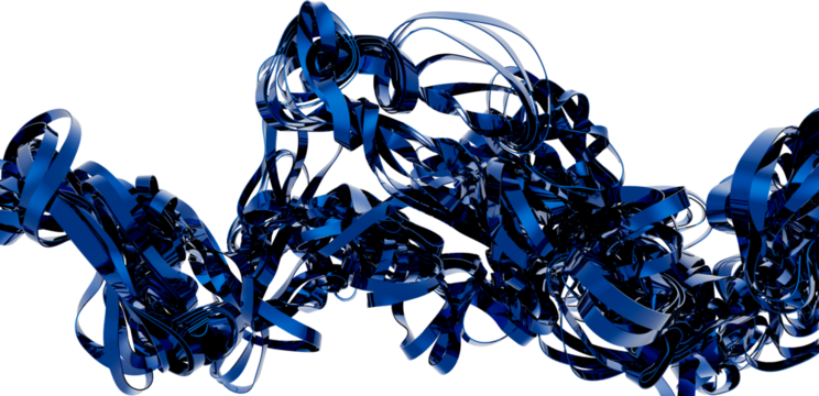 Intricate, abstract image of blue ribbons swirling and twisting.  Perfect for design backgrounds.