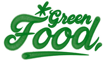 Graffiti tag "Green Food" in green spray paint style on transparent background, celebrating sustainable gastronomy, eco-friendly eating, local food, and promoting environmental awareness worldwide. © dirtyfellas