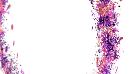 Sparkling pink and purple star confetti on white. Perfect for celebrations, cards, and festive designs.