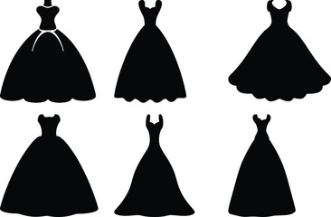 Elegant Black Silhouette Collection of Various Formal Dresses and Gowns for Special Occasions