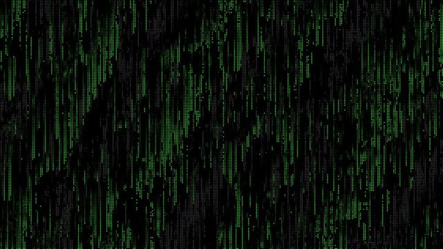 Green matrix abstract dots raining binary code without symbols and characters. Black background. Abstract halftone loop animation