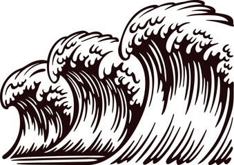 Fototapeta premium Stylized ocean waves in artistic brown ink with dynamic movement