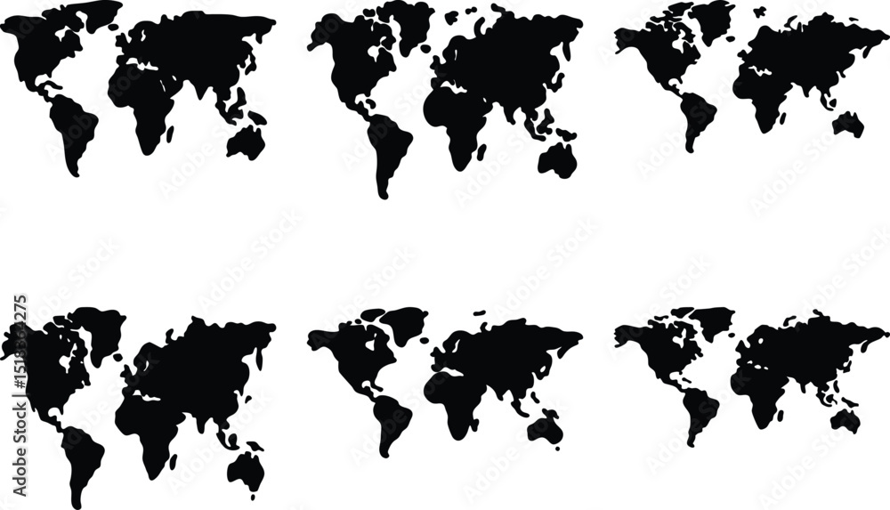 Poster multiple instances of the world map in silhouette format design concept