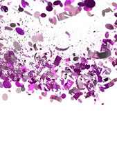 Vibrant purple confetti bursts on white background. Ideal for celebration, party, and festive designs.
