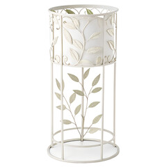 Elegant white metal plant stand with leaf details for interior design and decor