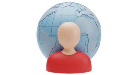 Isolated faceless figure with world behind