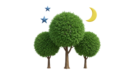 Isolated Trees with Moon and Stars