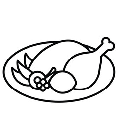 Fototapeta premium Grilled Chicken with Veggies line art vector 