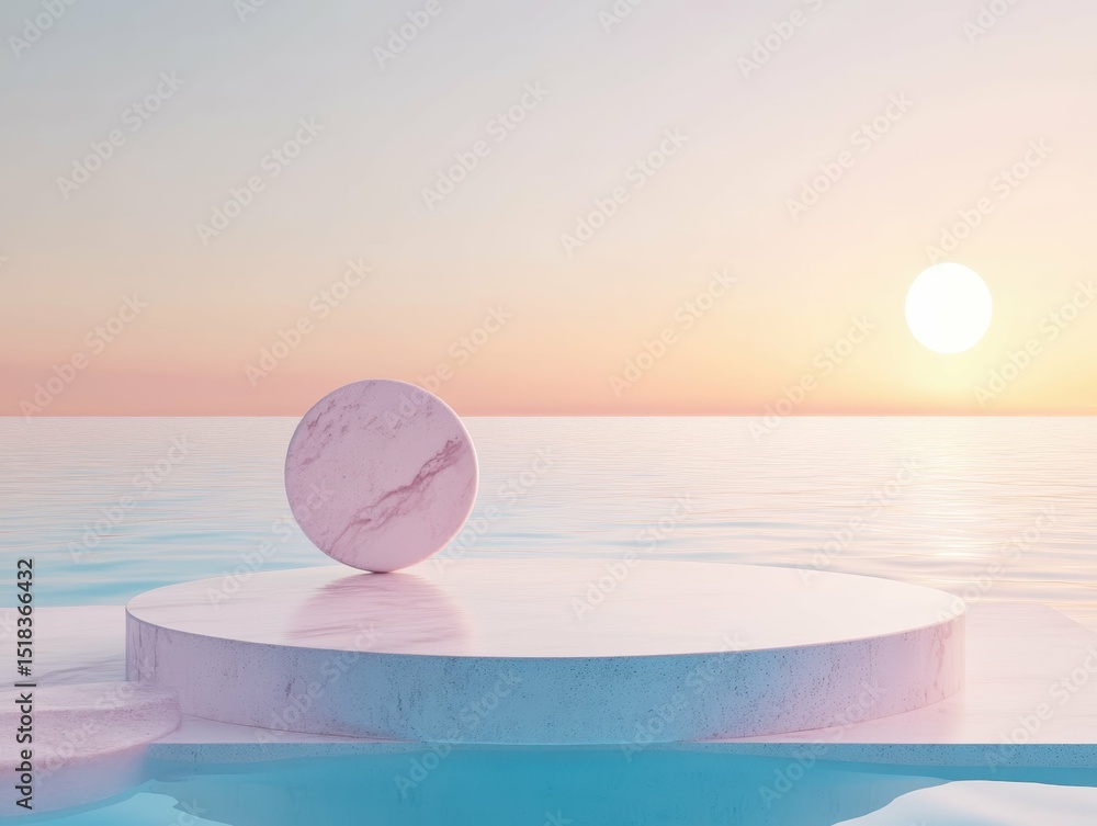 Poster pixel perfect image of 3d render minimal summer background with empty podium or pedestal platform fo