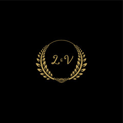 Fototapeta premium LV beautiful feminine and elegant wedding monogram initial logo with circle floral gold