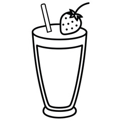 Strawberry Smoothie ice cream in glass line art 