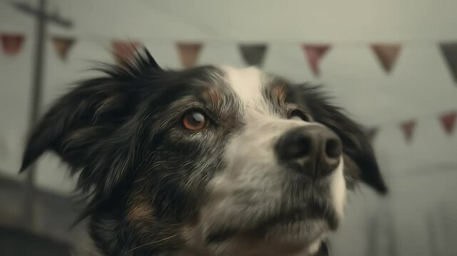 Closeup border collie dog portrait soft lighting expressive eyes