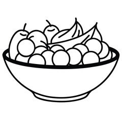 Mixed Fruits in Bowl line art vector 