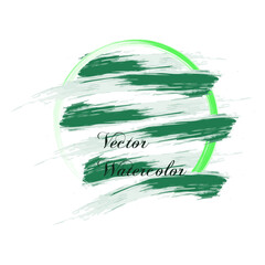 Vector abstract background with green brush strokes and bright green geometric round frame.